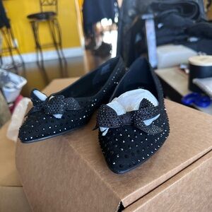 Black Studded Bow Flats